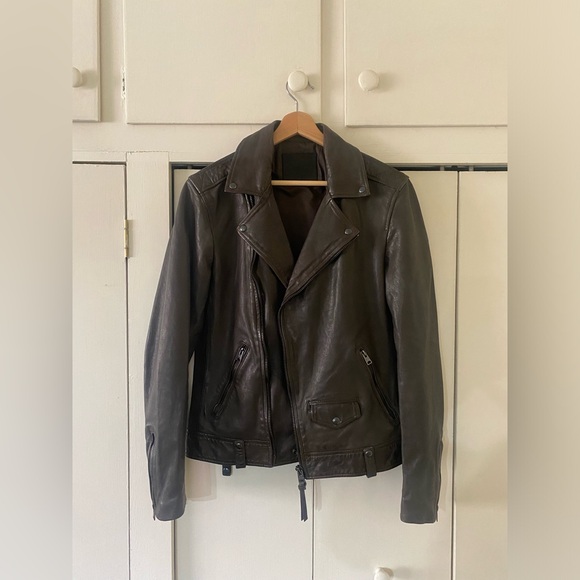 Allsaints Milo Biker Leather Jacket Size S Small Chocolate Brown New All Saints - Picture 1 of 3